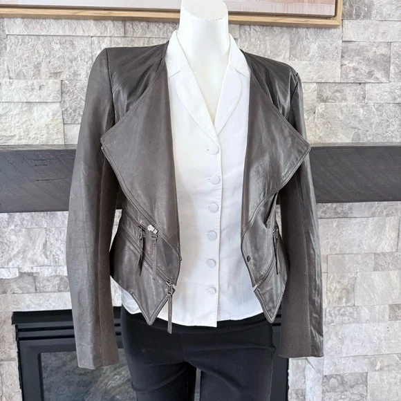 McGinn Magpie Convertible Leather Moto Jacket Zip-Off Hem Crop M - Picture 8 of 14